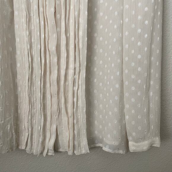 Burberry Brit Top Womens Large Cream Polka Dot Crepe Sheer Pleated Blouse Preppy - Picture 6 of 12